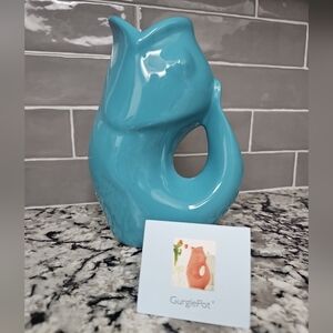 New Original Gurgle Pot  Aqua Blue Large 9.5" 42 Ounce Stoneware Gurgling Fish